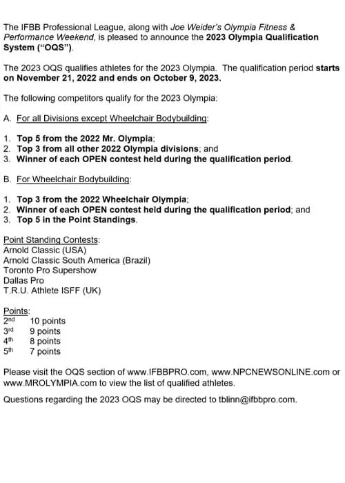 Règles officielles du système de qualification Olympia 2023